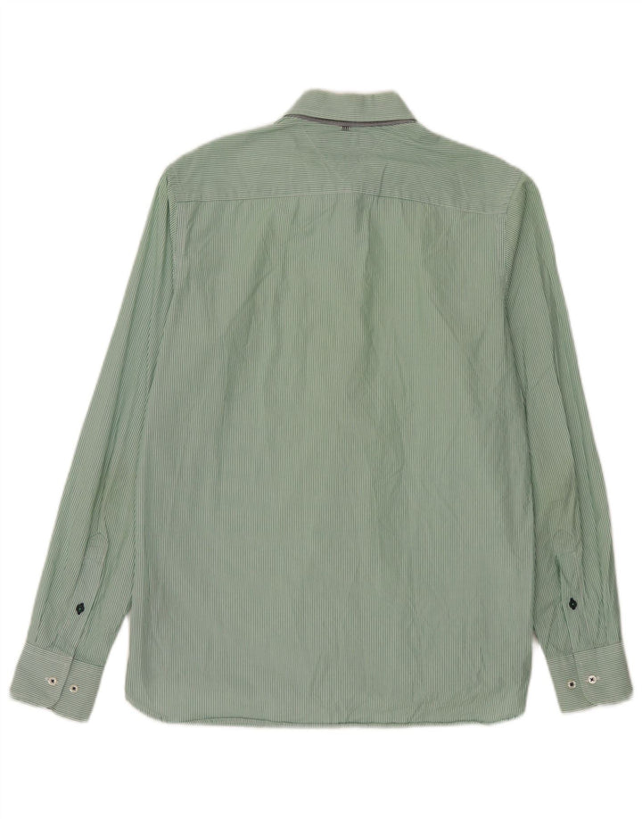 Camisa masculina Tommy Hilfiger Custom Fit pequena listrada verde de algodão