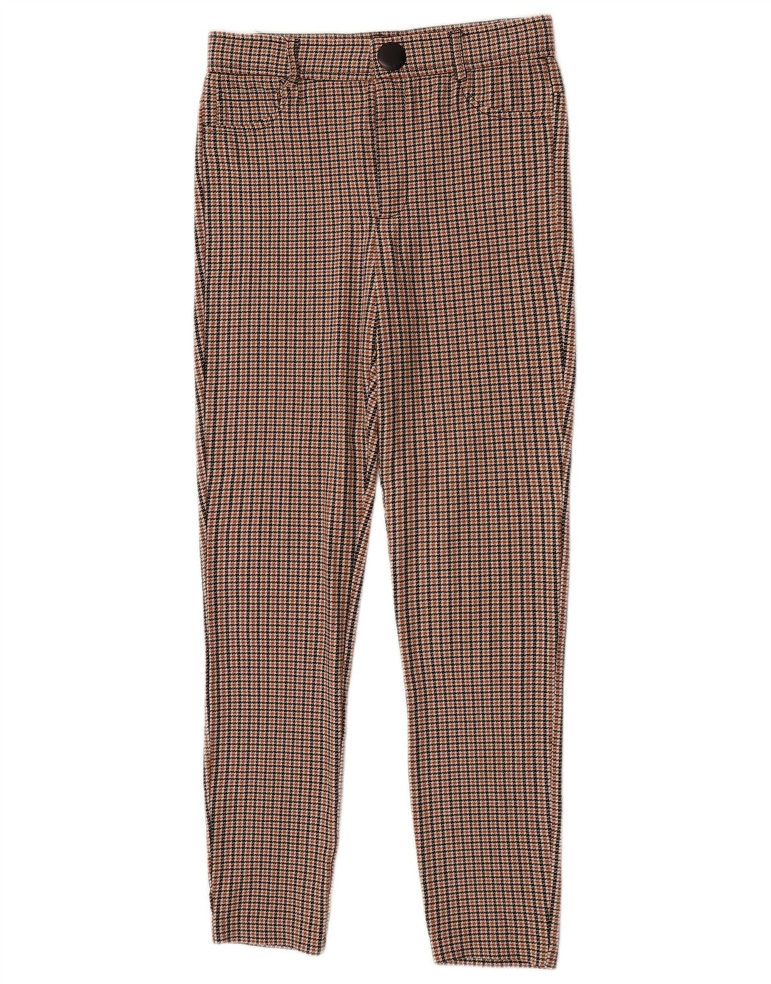 Zara Calça feminina casual justa média W28 L27 marrom houndstooth viscose