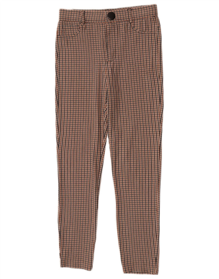 Zara Calça feminina casual justa média W28 L27 marrom houndstooth viscose