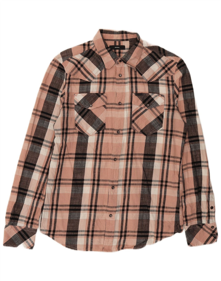 Camisa masculina diesel de flanela grande algodão xadrez rosa