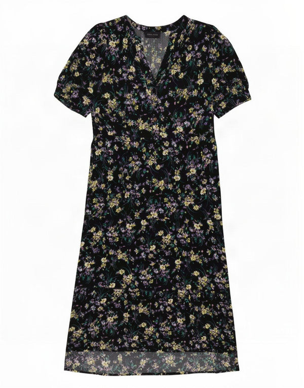 Vestido maxi feminino Marks & Spencer Reino Unido 12 viscose floral preto médio