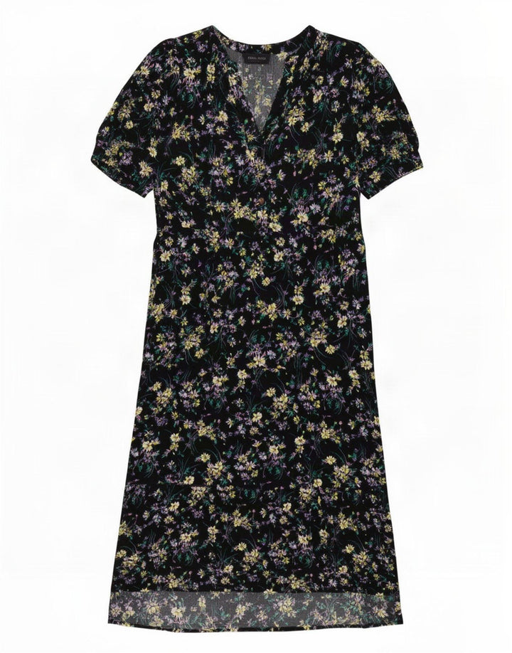 Vestido maxi feminino Marks & Spencer Reino Unido 12 viscose floral preto médio