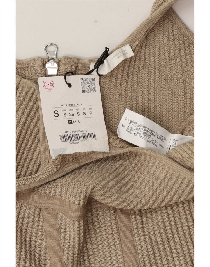 Zara Womens Crop Top UK 8 Pequeno Poliéster Bege