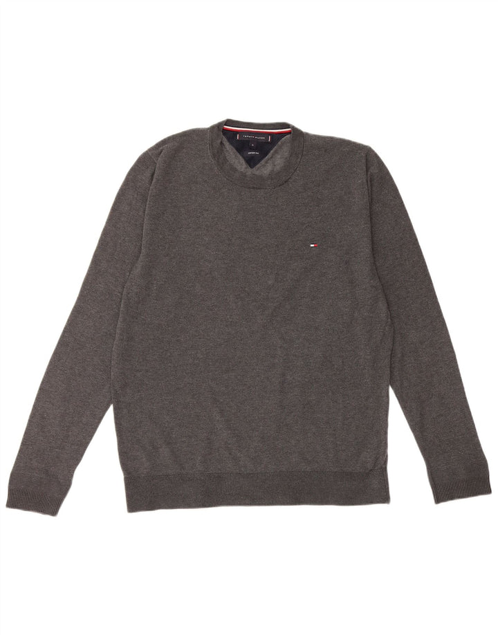 Suéter masculino TOMMY HILFIGER com gola redonda e algodão cinza médio
