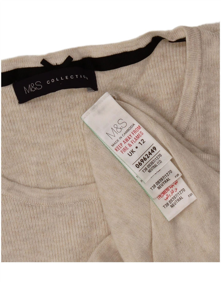 Top feminino Marks & Spencer manga 3/4 Reino Unido 12 viscose manchada bege médio