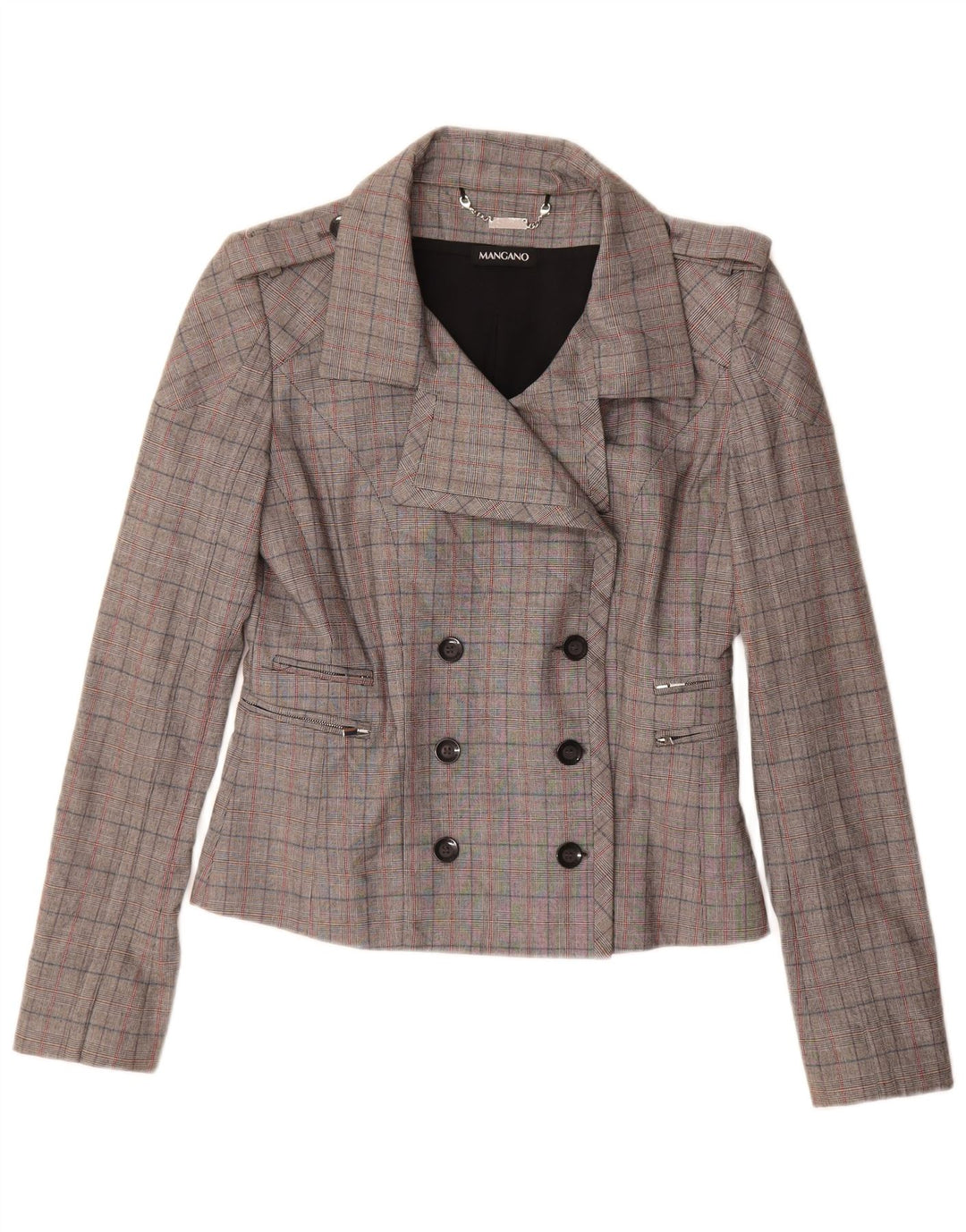 Jaqueta blazer feminina vintage com peito duplo IT 44 xadrez cinza médio
