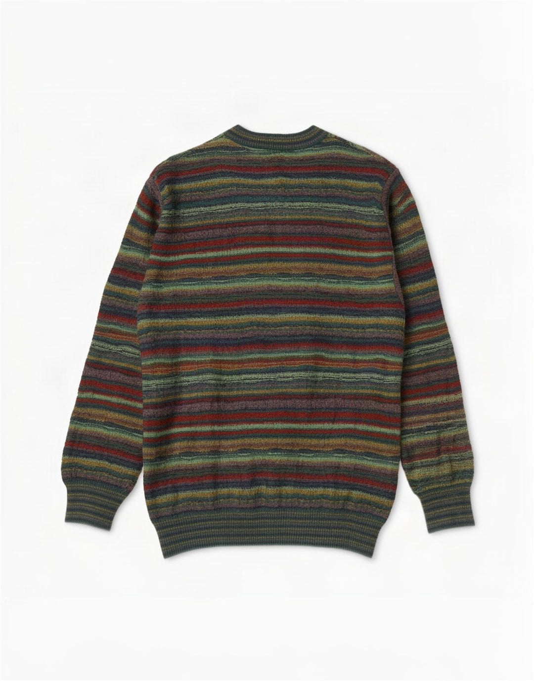 Suéter masculino vintage com decote em V grande lã listrada verde
