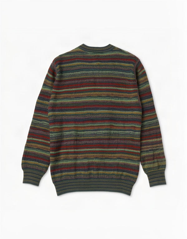 Suéter masculino vintage com decote em V grande lã listrada verde