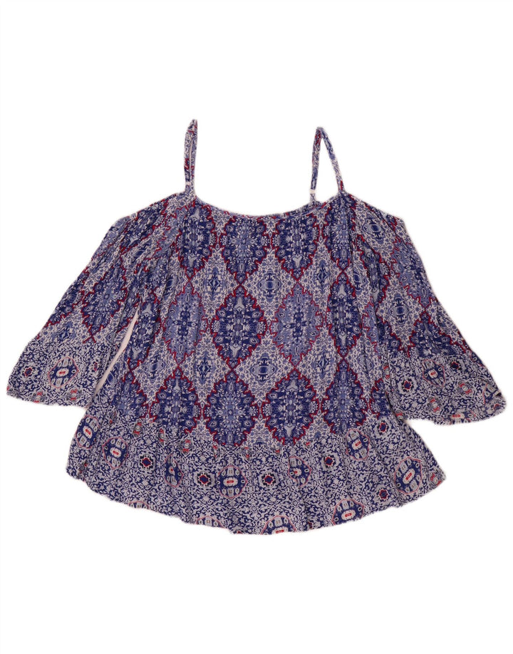 Marks & Spencer Top feminino índigo sem ombro Reino Unido 14 grande azul floral