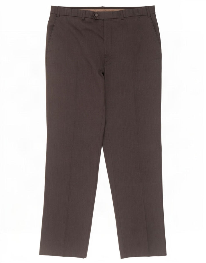 Calça masculina de terno reto Marks & Spencer W38 L33 lã cinza