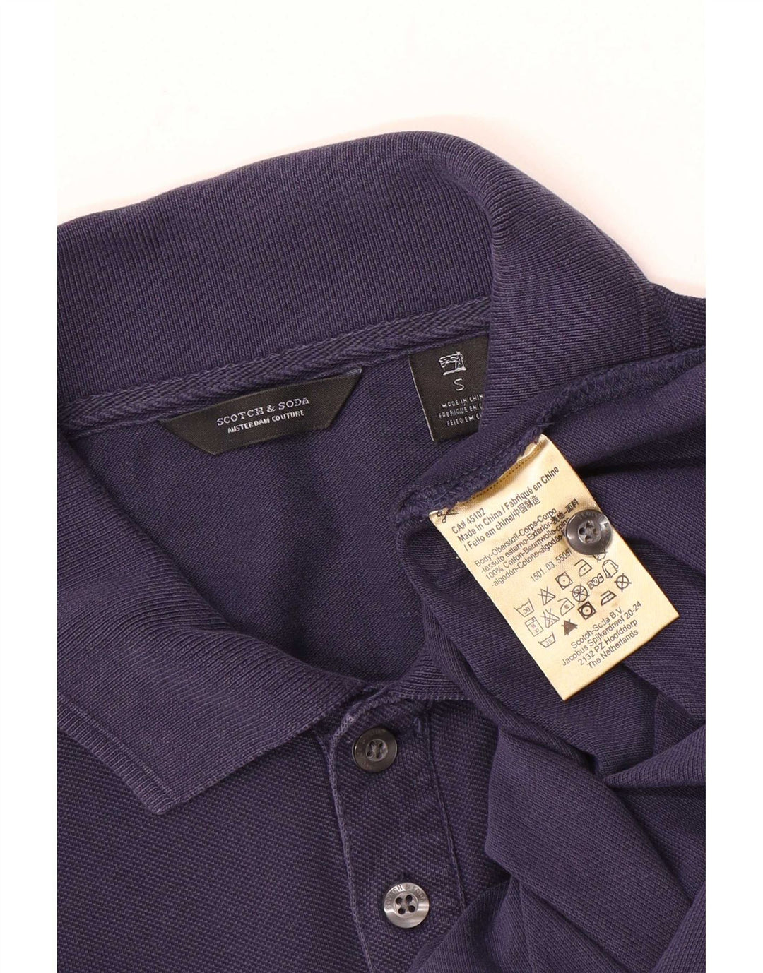 Camisa polo masculina Scotch & Soda pequena de algodão azul marinho