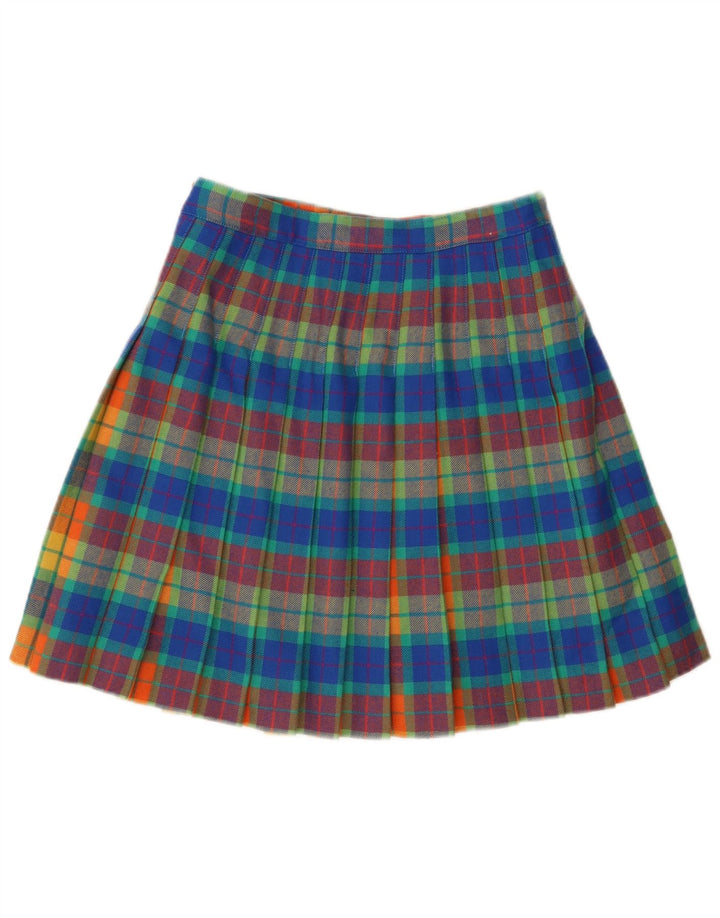 Saia plissada feminina vintage W28 xadrez multicolorida média