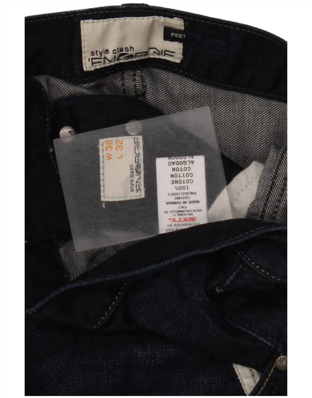 Jeans retos masculinos ENERGIE W38 L27 algodão azul marinho