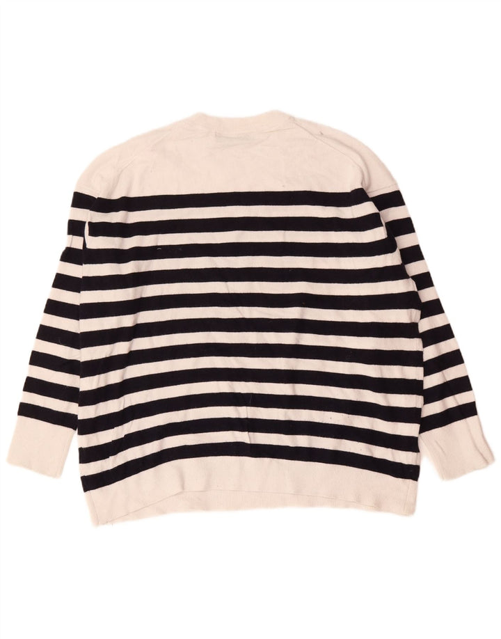 Suéter feminino Zara com gola redonda grande e listrado branco médio UK 14