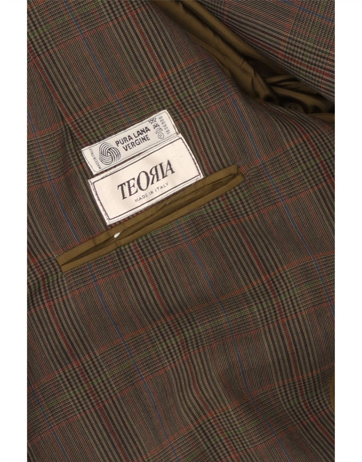 Jaqueta blazer masculina vintage com 2 botões Reino Unido 40 grande lã virgem xadrez marrom