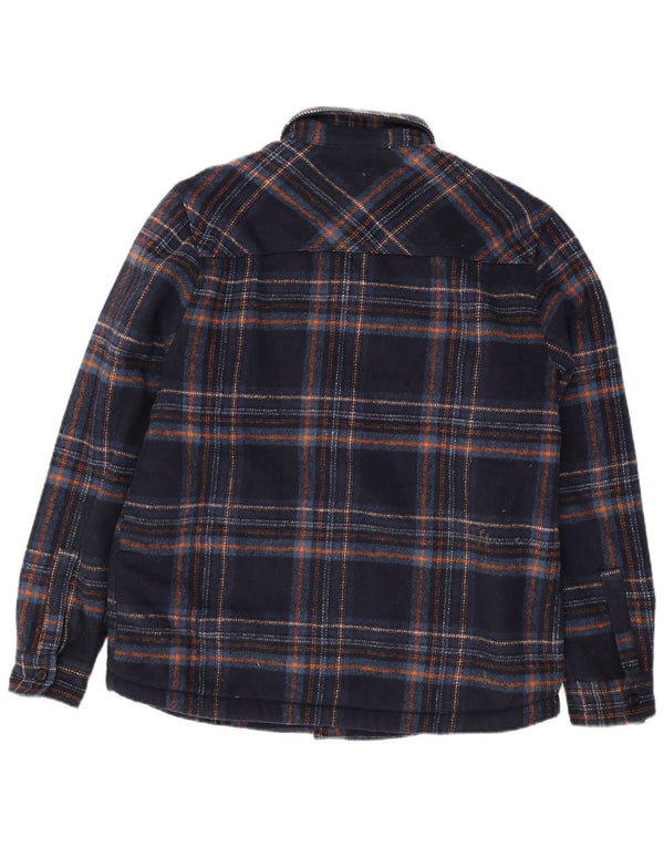 Zara Camisa masculina de flanela Sherpa com ajuste relaxado médio xadrez azul marinho