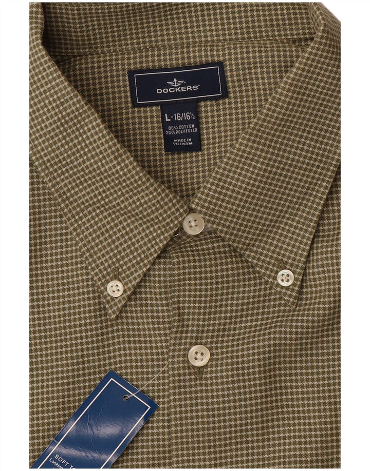 Camisa masculina DOCKERS tamanho 16 1/2 grande algodão xadrez cáqui