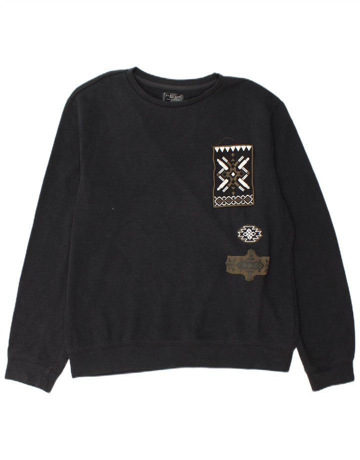 Zara moletom gráfico masculino jumper médio preto poliéster