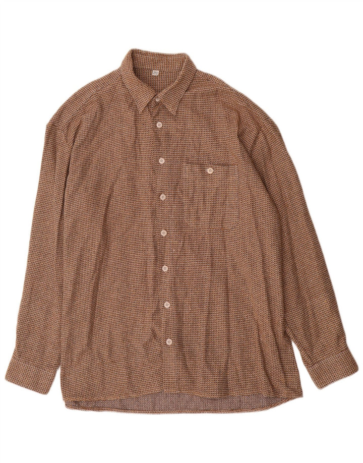 Camisa masculina vintage tamanho 43 XL marrom houndstooth algodão