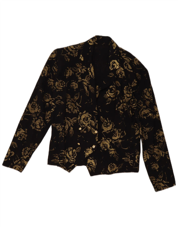 Jaqueta blazer feminina VINTAGE com peito duplo UE 36 pequena floral preta