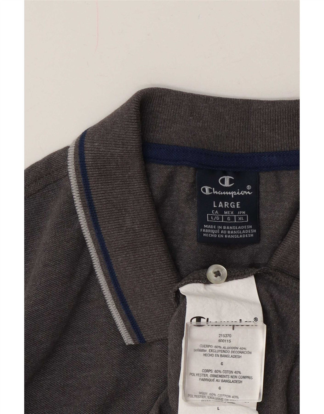 Camisa polo masculina Champion grande algodão listrado cinza