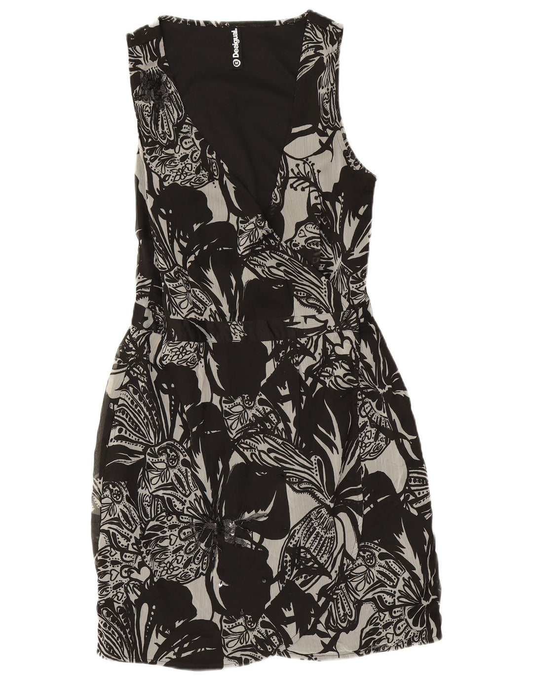 Vestido feminino DESIGUAL sem mangas EU 38 poliéster floral preto médio