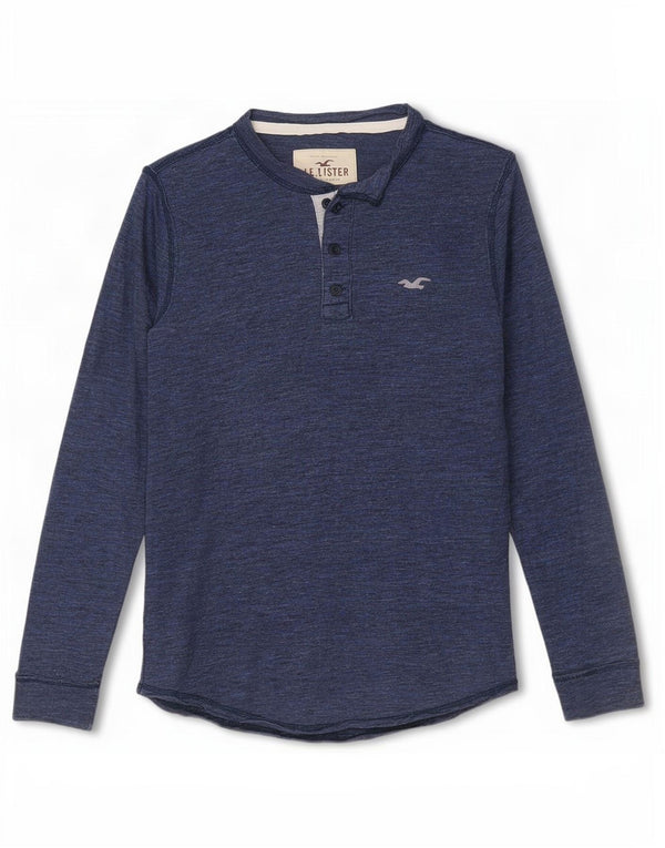 Top masculino Hollister de manga comprida XS azul marinho algodão manchado