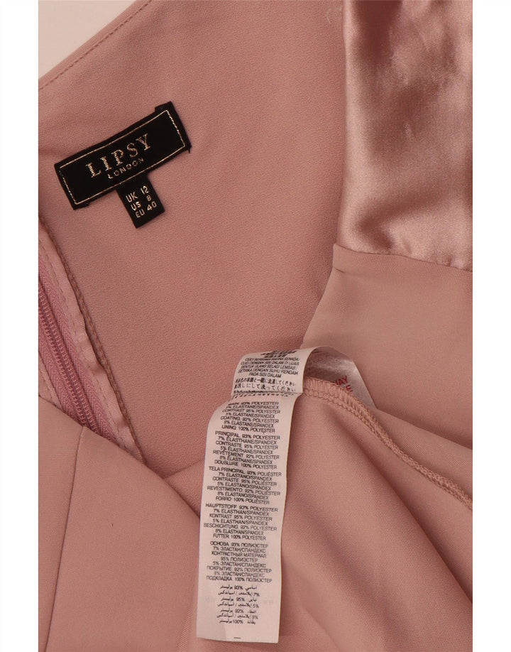 Vestido feminino Lipsy com babados na frente e ombros de fora UK 12 poliéster rosa médio