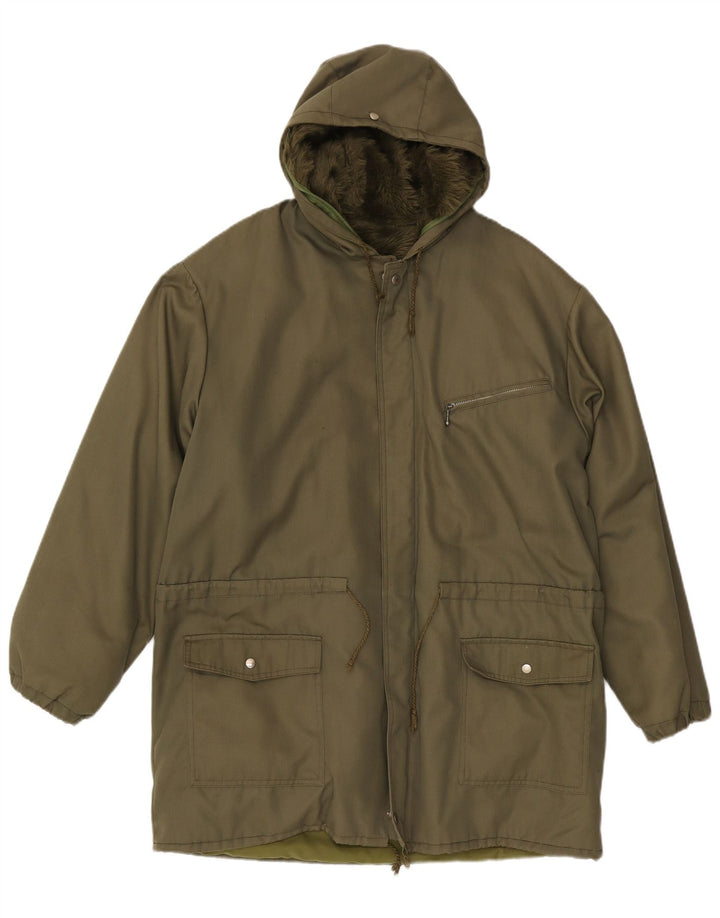Jaqueta Parka masculina vintage com capuz IT 50 grande cáqui