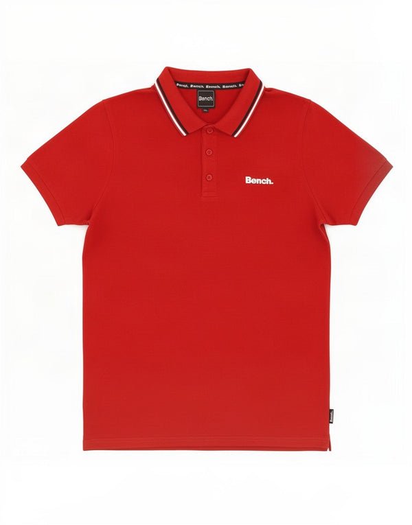 Camisa polo masculina Bench de algodão listrado vermelho médio