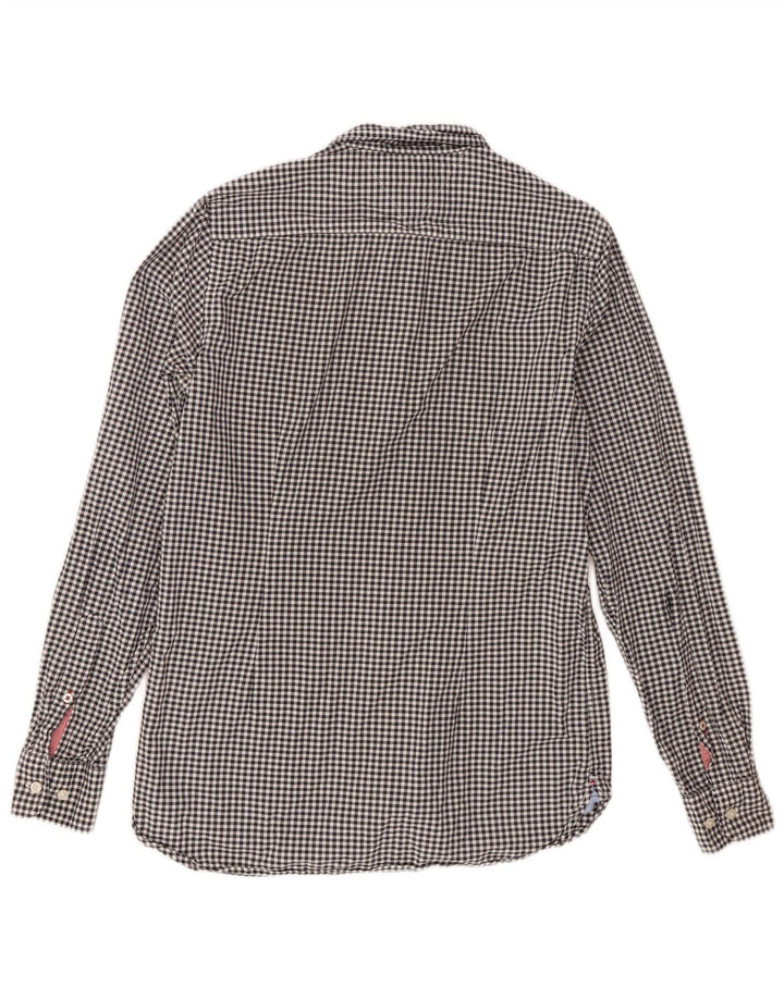 Camisa masculina Tommy Hilfiger pequena preta de algodão guingão