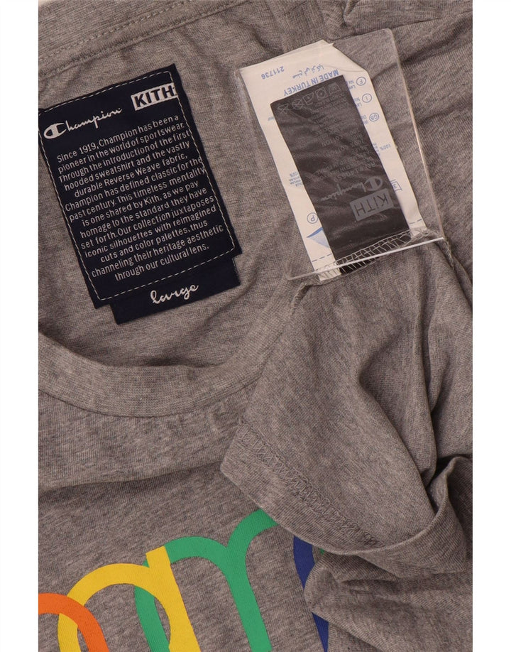Camiseta masculina estampada Champion grande algodão cinza