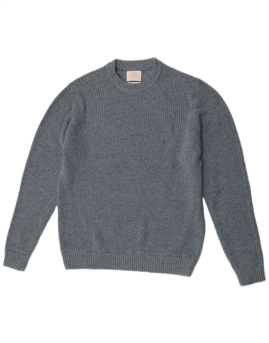 Suéter masculino Marks & Spencer com gola redonda, grande poliamida manchada de azul