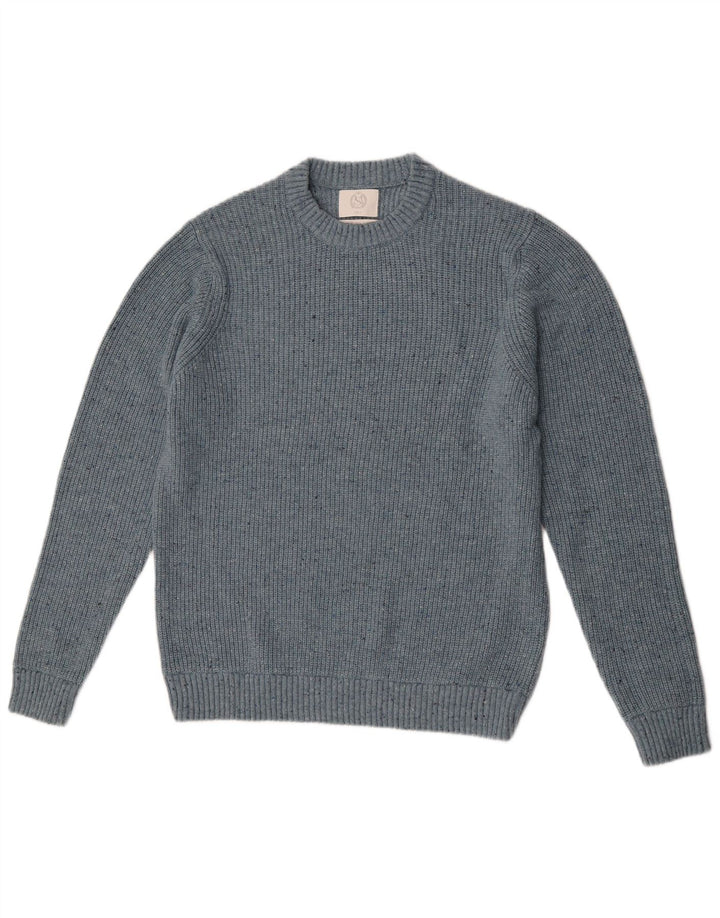 Suéter masculino Marks & Spencer com gola redonda, grande poliamida manchada de azul