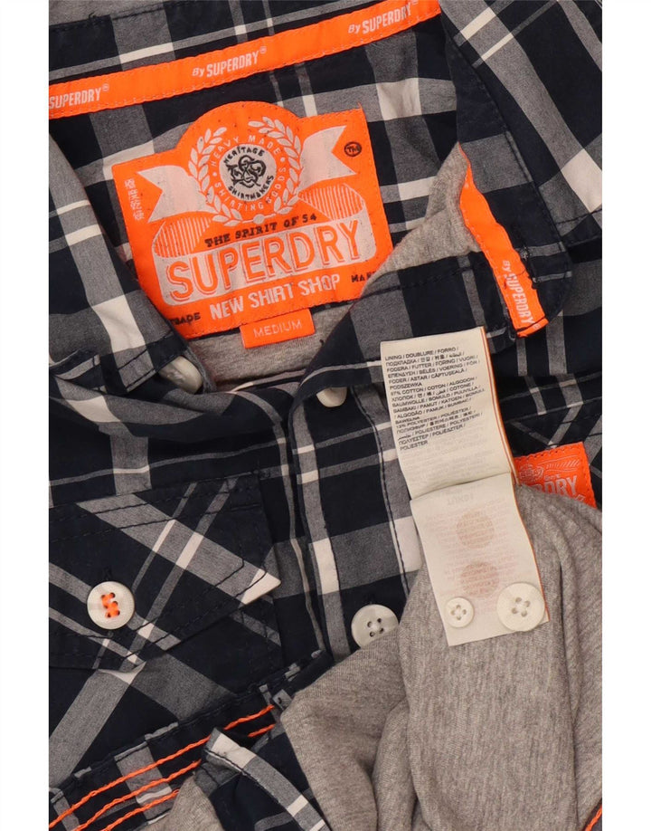 Camisa masculina Superdry média xadrez azul marinho algodão