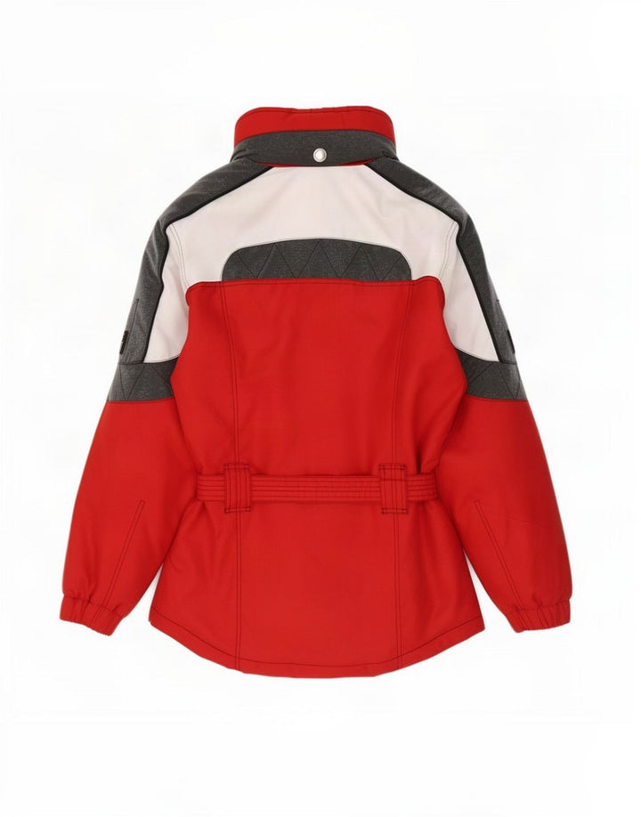 Jaqueta de esqui feminina com capuz Desculpe UK 14 grande bloco colorido vermelho