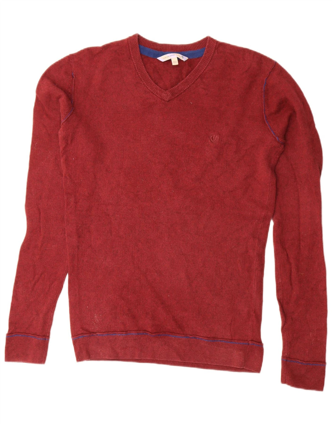 Suéter masculino FAT FACE com decote em V, algodão vermelho médio