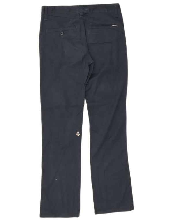 Calça chino reta feminina Volcom UK 14 médio W28 L28 algodão azul marinho