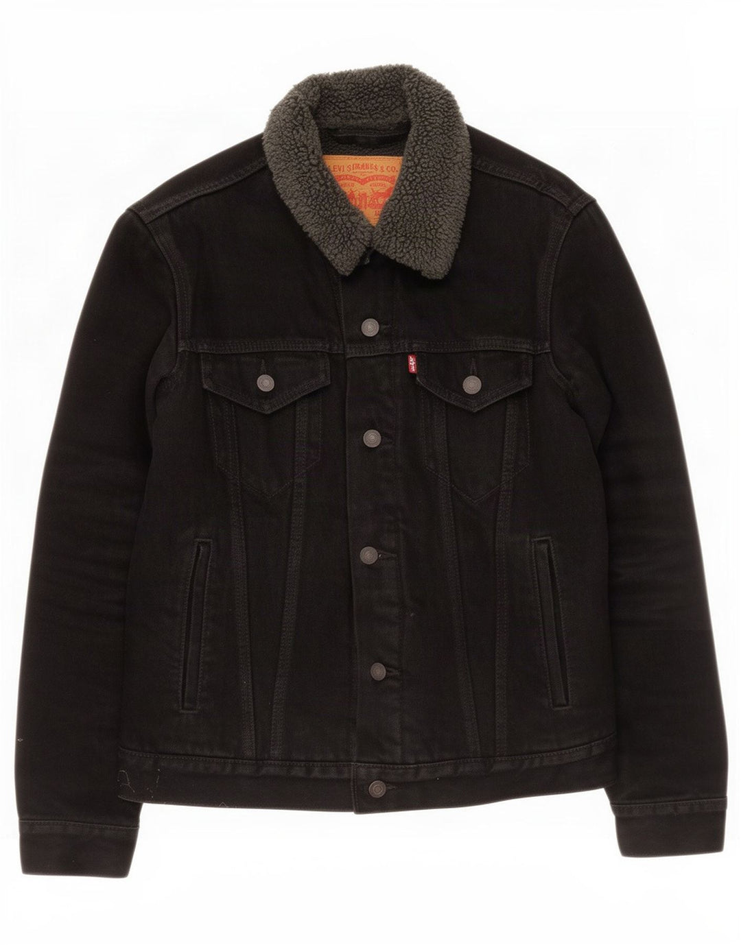 Jaqueta jeans masculina Levi's Sherpa UK 36 pequena algodão preto