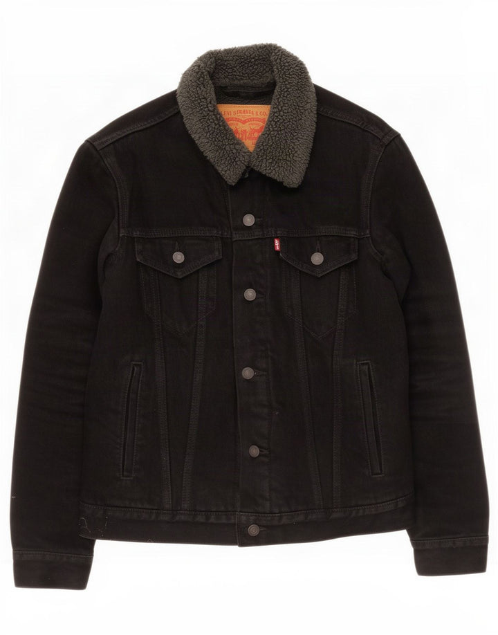 Jaqueta jeans masculina Levi's Sherpa UK 36 pequena algodão preto