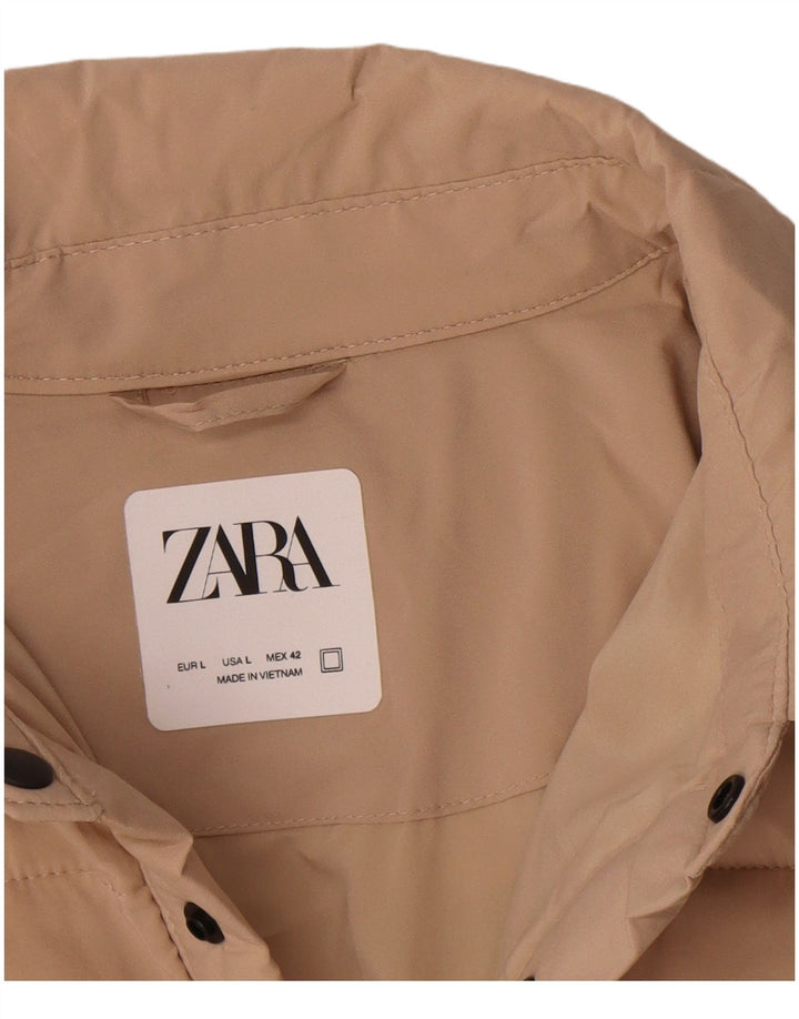 Jaqueta acolchoada masculina Zara UK 40 grande poliéster bege