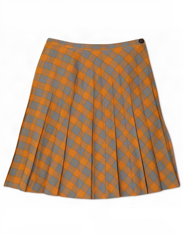 Saia plissada feminina vintage XS W25 xadrez amarelo