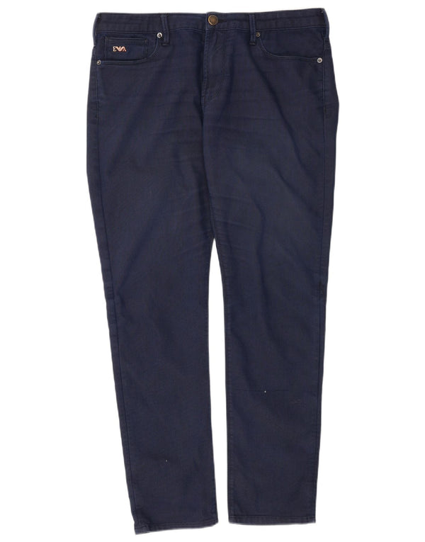 Calça casual slim masculina Emporio Armani W34 L30 algodão azul marinho