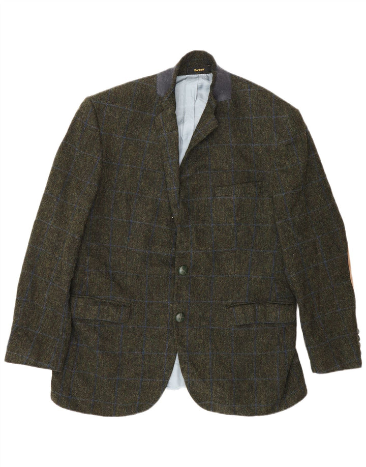 Jaqueta blazer masculina Barbour com 2 botões Reino Unido 42 grande lã xadrez cáqui