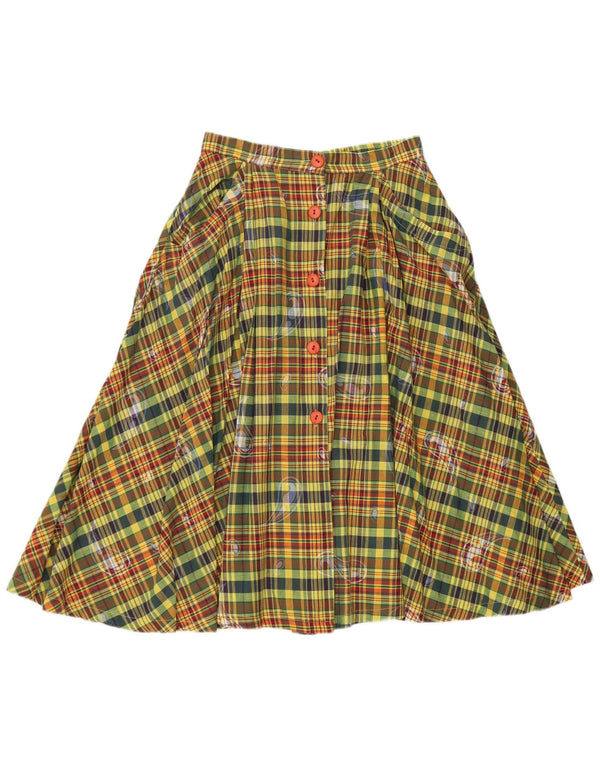 Saia larga feminina vintage de cintura alta IT 42 médio W26 xadrez verde