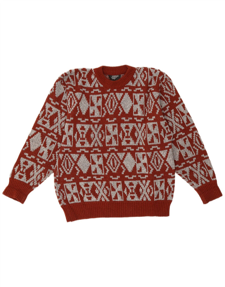 Suéter vintage masculino com gola redonda, médio vermelho geométrico