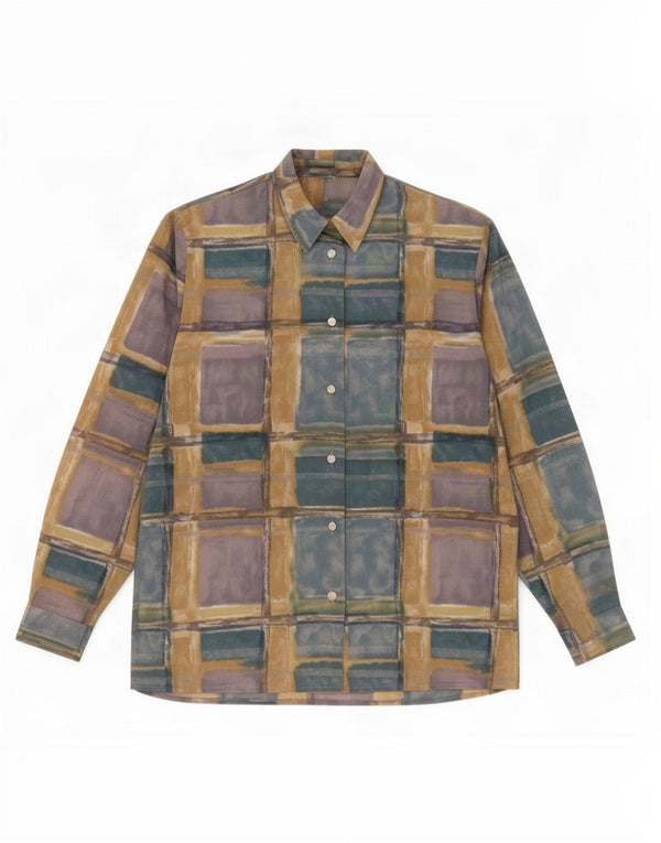 Camisa feminina vintage UK 14 patchwork multicolorido médio