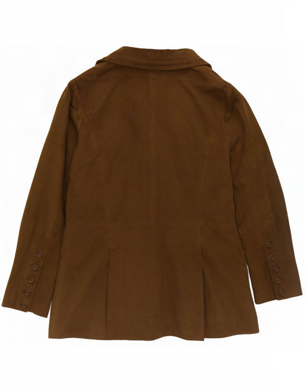 Jaqueta blazer feminina vintage de camurça com ajuste relaxado e 3 botões Reino Unido 6 XS cáqui