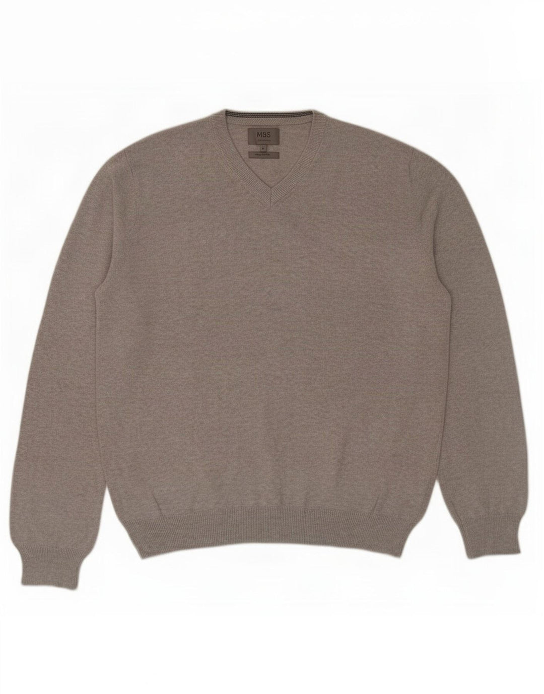 Suéter masculino Marks & Spencer com decote em V grande algodão cinza