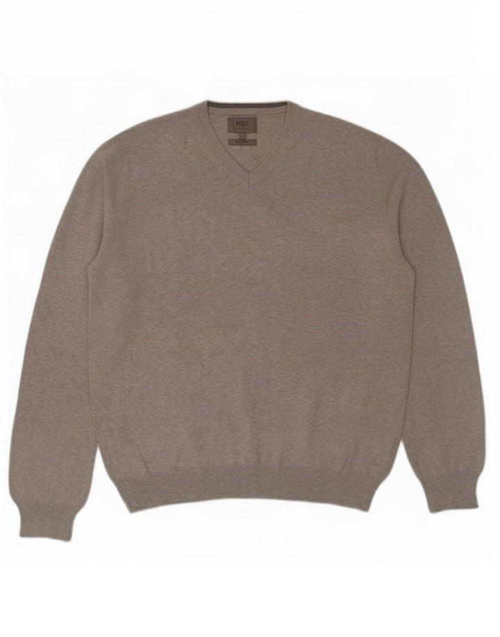 Suéter masculino Marks & Spencer com decote em V grande algodão cinza